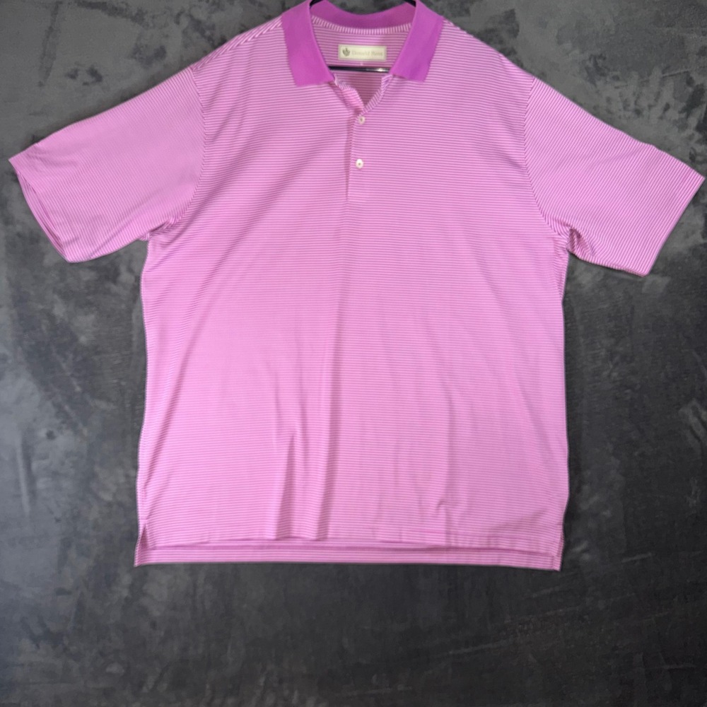 Mens XL Donald Ross Polo Shirt Pink Excellent Striped Short Sleeve Golf The Glen